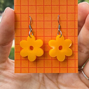 Yellow flower acrylic drop earrings with metal hooks