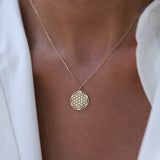 Mini 14k Gold Flower of Life Pendant, Six Petal Rosette, Gift for Her, Minimalist Jewelry, Layering Chain, Gold Medallion, Symbol of Perun