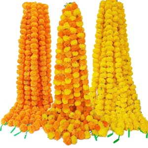 Marigold flower garland strings with orange and yellow faux blossoms