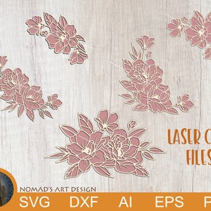 Layered pink floral laser-cut file design with peony-style petals and layered outlines