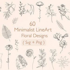 60 Minimalist LineArt Flower Svg Bundle | Flower Svg | LineArt Svg | Floral Svg Bundle | Minimalist Art Svg | Svg files for cricut