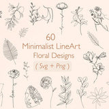 60 Minimalist LineArt Flower Svg Bundle | Flower Svg | LineArt Svg | Floral Svg Bundle | Minimalist Art Svg | Svg files for cricut