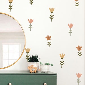 Pastel boho floral wall decals with small flower stems and leaves