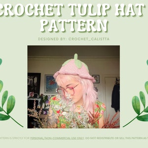Light pink crochet tulip hat pattern with tulip-flower crown