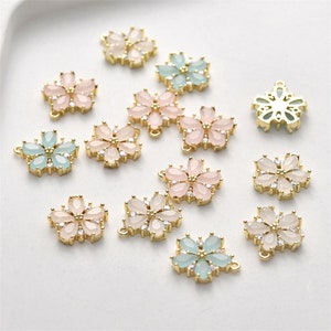 6pcs CZ Pave Flower Pendant Charm,Rhinestone Flower Pendant,Gold Plated Brass Pendant Charm Jewelry Finding Wholesale