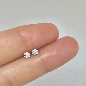 Sterling silver tiny flower CZ stud earrings, two-piece set
