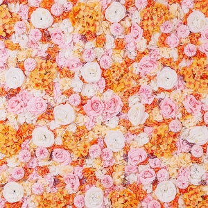 Artificial 3D flower wall panel with orange, pink and white blossoms for home decor