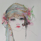 Watercolour pencils, winsor Newton paper, retro portrait, original artwork, creative art, unique,