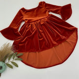 VELVET DRESS w/Low Back and Bell Sleeve for Children Evening Gown, Flower Girl, 1st Communion, Holy Communion, Parties, Christenings, Valent