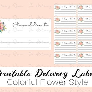 Printable delivery labels sheet with colorful flower accents