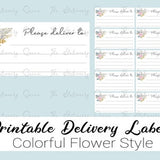 Please Deliver To Printable Labels, Pink & Blue Flowers, Make Your Own Stickers For Postal Mail!