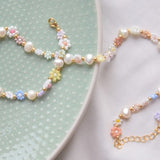 Freshwater pearl necklace choker, bead and pearl necklace daisy flower, birthday gift for girlfriend, Mothers day gift for her jewelry