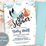 Teddy Bear Baby Shower Invitation - Stork Delivery Baby Shower - It's A Boy Animal Invitations - Watercolor Blue Stars and Moon Personalized
