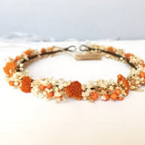 Dried orange boho flower crown, Rust orange wedding flowers, Buttercup headpiece, Orange blossom bridal crown, Baby's Breath flower crown