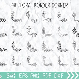 Floral border corner SVG cut file set with black line-art flowers and dividers