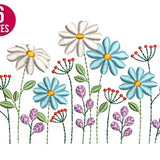 Wildflowers embroidery design, Daisy flower, plants, Machine embroidery file, Instant Download