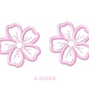 Pink floral embroidery design with two 5-petal flower motifs and white centers