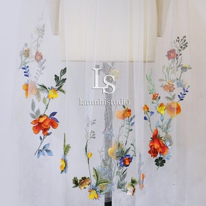 Fingertip bridal veil with 3D floral embroidery