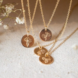 Gold-tone birth flower pendant necklace with round charms and chain