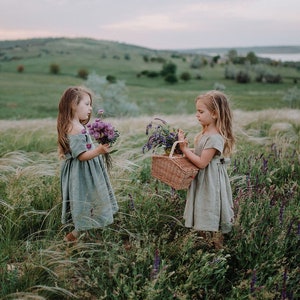 Sage green flower girl dress with layered tulle skirt
