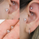 316 Surgical Steel Tragus  Flower Stud, Tiny star studs, Cartilage Jewelry, CZ stud, 3 Petal Diamond Stud, Forward Helix