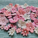 40 pcs. edible sugar fondant flowers cake topper pink