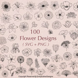 100 Flower Svg Bundle | Floral Svg Bundle | Flower Svg | Floral Svg | Plant Svg | hand drawn flower Svg | Flower clipart