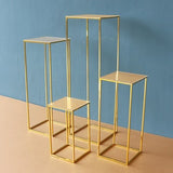 Shiny Gold Plating Geometric Flower Stand Wedding Centerpieces Backdrop Stand Party Decoration Rectangular Square Frame Acrylic Top Board
