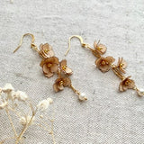 Earrings , Flower earrings, spring jewelry - 18K Gold Plated Hooks, Floral Earrings, Bridal Earrings, Silk Flower Earrings, Silk Floral