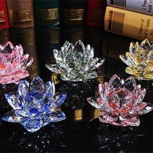 Multicolor glass carved lotus flower decor with faceted petals for home display