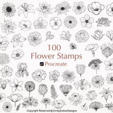 100 Procreate Flower Stamps | Procreate Flower Stamps | Floral Procreate | Procreate Botanical | Flower Stamps | Procreate Flower Brushes
