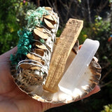 WHITE SAGE with Eucalyptus Smudge Set + Palo Santo + Shell - Selenite Energy Purification - Free Delivery