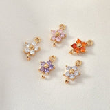 6pcs Flower Connector Charm with loops, Multicolour Cubic Pave Pendant, Bracelet Necklace Making, Gold Plated Jewelry Findings