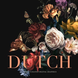 Dutch floral clipart set with peonies, roses, and mixed flowers, PNG-style artwork
