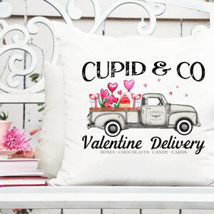 Grey Valentine delivery truck printable design with hearts and "Valentine Delivery" text