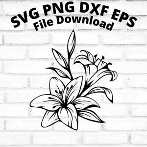 Lily flower line art graphic for SVG, EPS, DXF, and PNG downloads