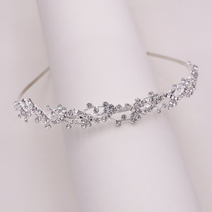 Rhinestone crystal tiara headband with small floral and leaf-like details