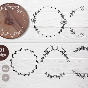 Laurel wreath SVG bundle with circular border and flower-and-leaf corner designs