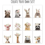 PRINTABLE Baby Animals with Flower Crowns, Woodland Nursery Decor Girl, Nursery Prints Girl, Nursery Wall Art, Flower Crown Animal Prints