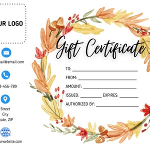 Floral gift certificate template with editable fields and modern script header