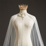 Beautiful Wedding Cloak Cape Topper Cape Veil Lace Flower Neck Closure Long Bridal Shoulder Veil In Ivory or White Swiss Tulle Fast Delivery