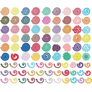 Rolled flower SVG cut file set with multicolor spiral flower designs