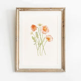 Flower Printable Wall Art, Vintage Style floral Print, Botanical Print, Watercolour Pink Poppy wildflower Painting, Girls Nursery Wall Decor