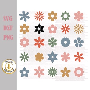 Cute Flower svg Bundle, Gardening flower icon svg, Flat flowers clipart vector svg png dxf stencil cut file for silhouette cricut vinyl