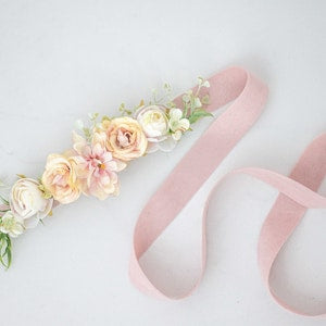 Ivory and blush flower belt with pink satin ribbon