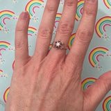 Silver Opal and Garnet Cluster Ring - Cute flower ring - October and January birthstones - Large size range available