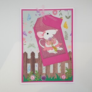 Mouse birthday card, Flower card, Card for girls, Animal lover card, card for nature lover, Personalised cards, Women's cards, Handmade card