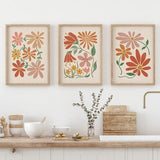 Boho Abstract Flowers Print Set of 3, DIGITAL DOWNLOAD, Floral Gallery Wall Set, Terracotta Prints, Boho Printable Art, Flower Market Poster
