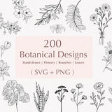 200 Botanical Svg Bundle | Floral svg |Flower Svg |Botanical clipart |Flower Clipart |floral leaves and branches svg|Commercial use included