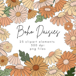 Retro Daisy Clipart, 70s Clipart, Boho Clipart Flowers, Hippie Clipart, Groovy Clipart, Retro Sublimation Designs, 60s Clipart, Daisies Png